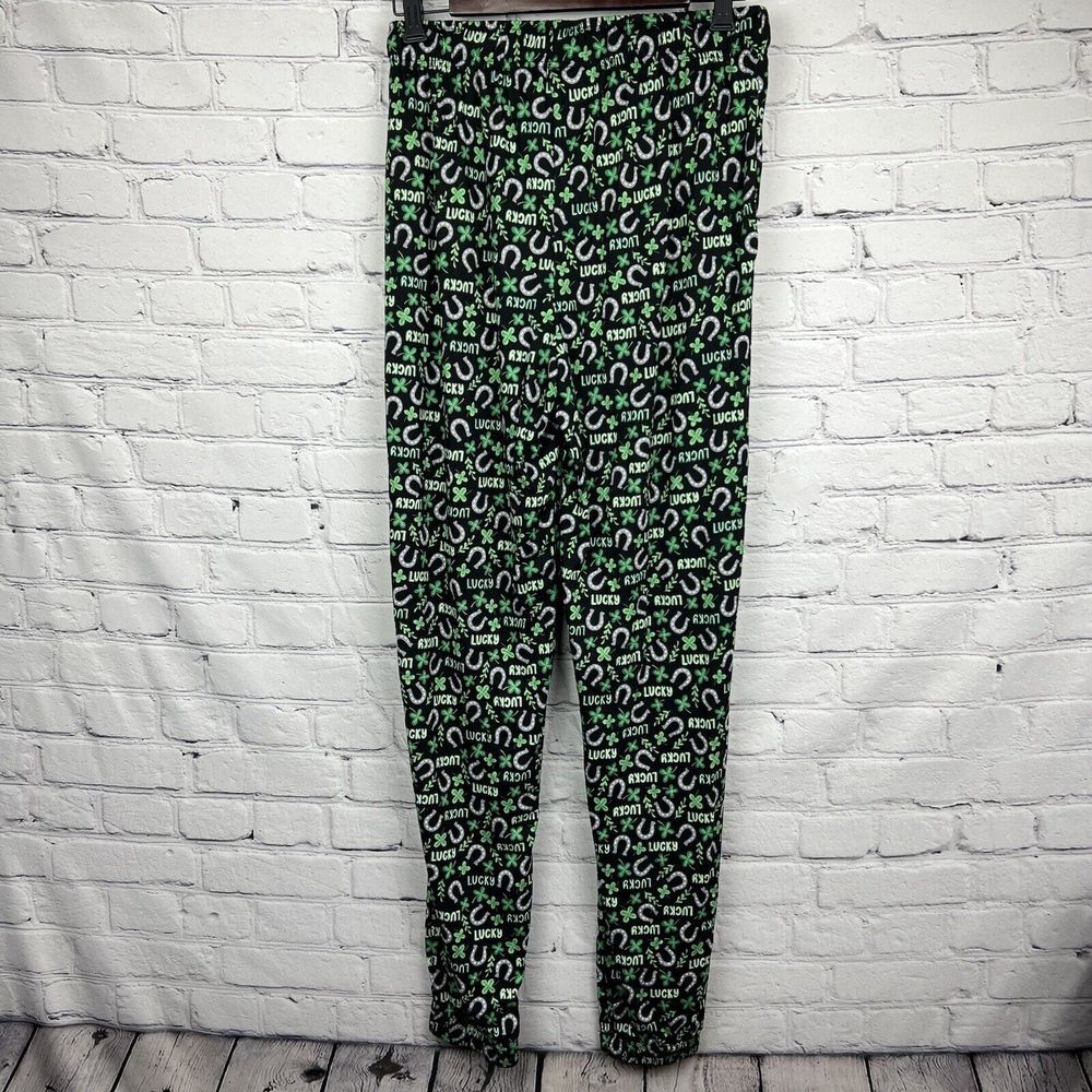 Nightzone St Patrick's Day Green Lucky Clover Horseshoe Unisex Pajama Pants Sz S - Picture 2 of 9